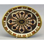 ROYAL CROWN DERBY 1128 PATTERN OVAL TRAY with upturned rim, heavily gilded, red printed back