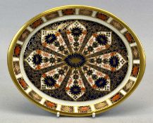 ROYAL CROWN DERBY 1128 PATTERN OVAL TRAY with upturned rim, heavily gilded, red printed back
