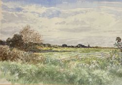 ‡ JEREMY YATES PRCA (British, 20th Century) watercolour - titled verso 'Along the Dyke 2014', signed