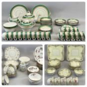 VICTORIAN TEA SERVICE, white glazed with green and gilded border, including lidded teapot and