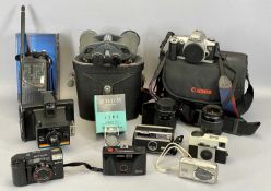 COLLECTION OF VINTAGE & MODERN CAMERAS, BOXED MULTIBAND RADIO & A CASED PAIR OF SIMOR 10x50