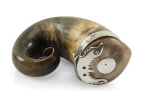 19TH C. SCOTTISH SILVER MOUNTED HORN SNUFF MULL, with foliate hinged lid, 7.5cms Provenance: private