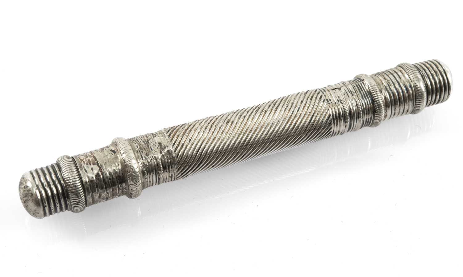 GEORGE III SILVER TRAVELLING APPLE CORER/FRUIT KNIFE, Joseph Taylor, Birmingham 1793, wrythen fluted - Image 2 of 2