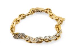 YELLOW GOLD CURB LINK BRACELET, set with diamond chips, 19.5cms long, stamped '916' (22ct gold),