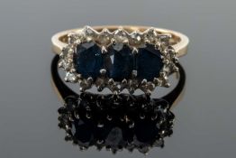 9CT GOLD SAPPHIRE & DIAMOND CLUSTER RING, ring size N, 3.0gms Provenance: private collection Gwynedd