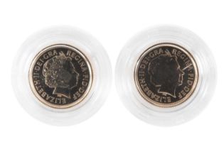TWO ELIZABETH II GOLD HALF SOVEREIGNS, 2013 and 2014, uncirculated, capsules, each 3.9g (2)