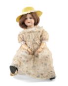 ARMAND MARSEILLE 390 BISQUE HEAD TODDLER DOLL, German c. 1920s, with weighted blue glass eyes,
