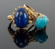 TWO GOLD RINGS comprising 9ct gold cabochon lapis lazuli ring, ring size N 1/2, together with 9ct