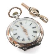 SWISS 800 STANDARD SILVER FOB WATCH, top wind 15J movement, with gold plated faceted bezel, Roman