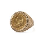 1983 1/10 OZ KRUGERRAND COIN in 9ct gold ring mount, ring size K, 7.1gms Provenance: private