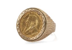 1983 1/10 OZ KRUGERRAND COIN in 9ct gold ring mount, ring size K, 7.1gms Provenance: private