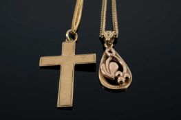 GOLD JEWELLERY comprising 9ct gold Clogau pendant on 9ct gold chain together with 9ct gold cross