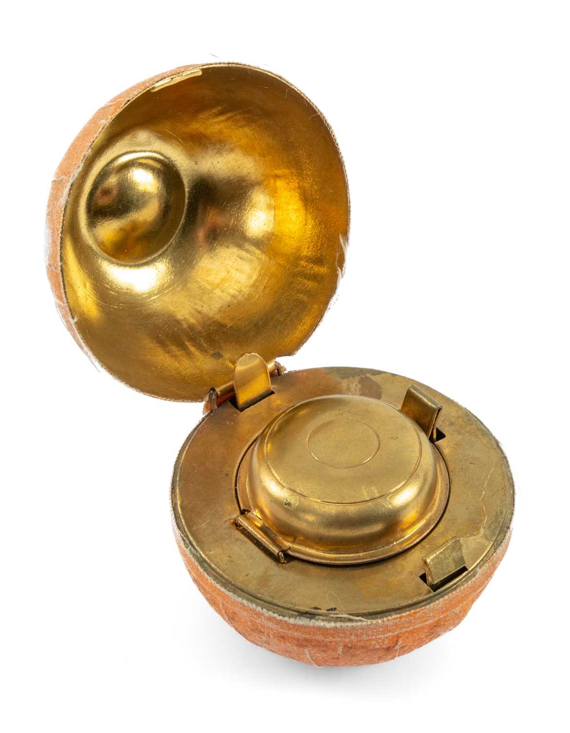 RARE NOVELTY TRAVELLING INKWELL, probably Edwardian, realistically modelled as an an orange, opening - Image 2 of 2