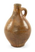 BELLARMINE STONEWARE SALT-GLAZED JUG, the ribbed neck with applied face of Cardinal Bellarmine above