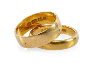 TWO 22CT GOLD WEDDING BANDS, ring sizes M & N, 9.0gms gross, in vintage L. R. Crouch of Cardiff &