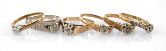 GOLD RINGS comprising six 9ct gold diamond chip rings, 12.0gms gross (6) Provenance: private