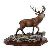 BORDER FINE ARTS, sculpture - 'Highland Majesty' B0220, on wood plinth, overall 30cms h