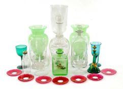 ASSORTED ANTIQUE & COLLECTIBLE GLASS, including Victorian engraved globe and shaft decanter and
