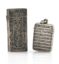 TWO 19TH C. SILVER VESTA CASES, one by Isaac Summers, Birmingham 1897, foliate banded and feather