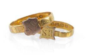 TWO 22CT GOLD SIGNET RINGS, both with engraved initials, 4.8gms gross (2) Provenance: private