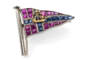 RUBY & SAPPHIRE ROYAL LYMINGTON YACHT CLUB BURGEE BROOCH, 25mm wide, gross wt 4.6gms Provenance: