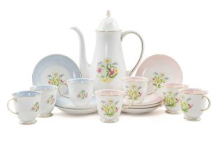 SUSIE COOPER BONE CHINA 'ROMANCE' PART COFFEE SET, comprising wildflower printed coffee pot, 7 x