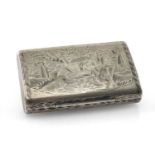 RUSSIAN SILVER & NIELLO SNUFF BOX, engraved front and back with peasant farmers, buildings and