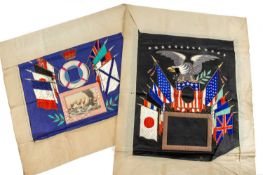 MILITARY INTEREST comprising two believed WWI period embroidered silk flag displays, one titled '