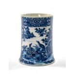 LARGE CHINESE BLUE & WHITE TANKARD, Qianlong, painted with vignette of pheasants on rockwork in an