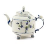 18TH C. LUDWIGSBURG PORCELAIN TEAPOT & COVER, painted with blue cornflowers, cover with lion finial,
