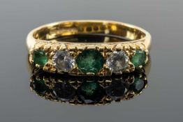 18CT GOLD DIAMOND & EMERALD FIVE STONE RING, ring size M, 3.9gms Provenance: private collection