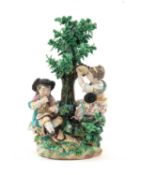 EARLY 19TH C. DERBY PORCELAIN MUSICIANS GROUP, modelled as 2 children playing oboe and tambourine