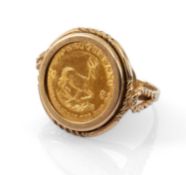 1982 1/10 OZ KRUGERRAND COIN in 9ct gold ring mount, ring size K, 6.8gms Provenance: private