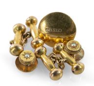 GOLD JEWELLERY comprising three 15ct gold seed pearl set shirt studs, 4.0gms, together with a pair