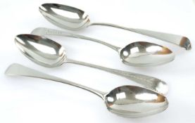 TWO PAIRS GEORGE III 'OLD ENGLISH' SILVER TABLE SPOONS, comprising Peter, Ann & William Bateman,