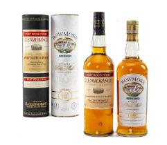 RARE MALT WHISKY: BOWMORE LEGEND TUBED, pre-2007, 70cl, together with GLENMORANGIE PORT WOOD FINISH,