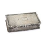 WILLIAM IV SILVER SNUFF BOX, William Philips, rectangular with scroll chased rim and engine turned