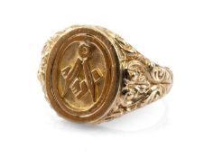 9CT GOLD MASONIC REVERSIBLE RING, ring size U, 8.9gms Provenance: private collection North West