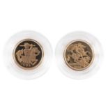 TWO ELIZABETH II GOLD HALF SOVEREIGNS, 2005 and 2006, proof, COAs, boxed and capsules, each 3.9g (2)