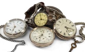 ASSORTED ANTIQUE SILVER WATCHES, comprising WW1 trench watch, arabic numerals and cathedral hands,