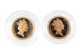 TWO ELIZABETH II GOLD HALF SOVEREIGNS, 1994 and 1995, proof, capsules, each 3.9g (2) Provenance: