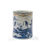 LARGE CHINESE EXPORT BLUE & WHITE TANKARD, Qianlong, painted with a river landscape with