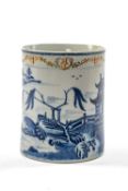 LARGE CHINESE EXPORT BLUE & WHITE TANKARD, Qianlong, painted with a river landscape with