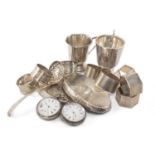 SMALL GROUP SILVERWARE, including George III sifting spoon, London 1786, 8 various napkin rings, 2