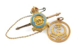 MILITARY INTEREST comprising 9ct gold and enamel Royal Air Force 44 Rhodesia Squadron bar brooch