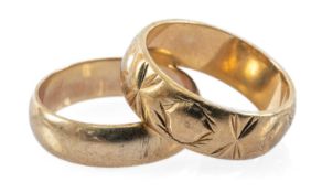 TWO 9CT GOLD RINGS, one engraved, one plain, 7.5gms gross (2) Provenance: private collection Gwynedd
