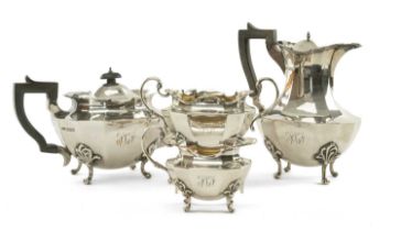 GEORGE V SILVER TEA & COFFEE SERVICE, Manoah Rhodes & Sons Ltd, Sheffield 1927, oval panelled