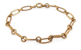 9CT GOLD BRACELET, oblong link, 19.5cms long, 7.4gms Provenance: deceased estate Ynys Môn