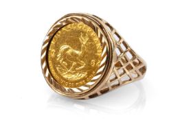 1984 1/10 OZ KRUGERRAND COIN in 9ct gold pierced ring mount, ring size O, 6.4gms Provenance: