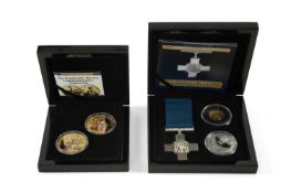BRADFORD EXCHANGE THE GEORGE CROSS GOLD & SILVER COMMEMORATIVE SET, in box with COA together with